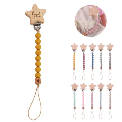 Beech Wood Star Silicone Bead Pacifier Clip