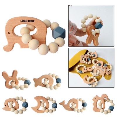 Natural Wood Teething Rattle (Elephant Shape)